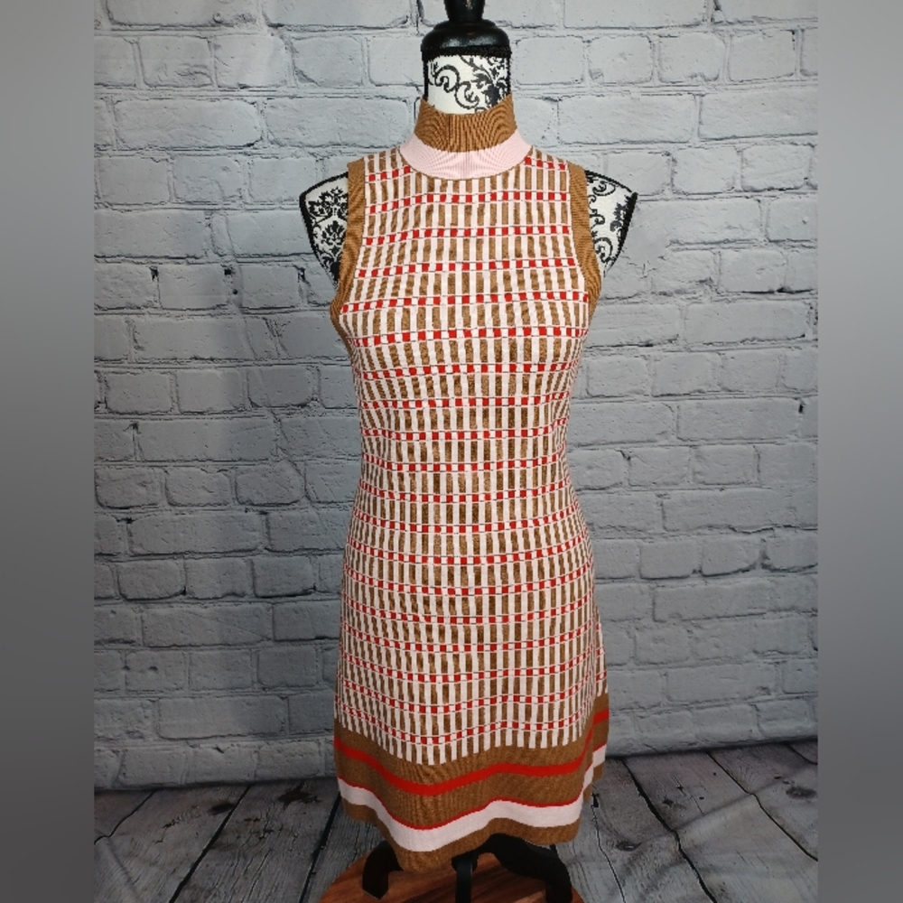 Maeve women's sleeves stretch knit geo print sweater dress size xs mock neck b11